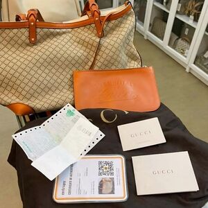 Gucci Diamante Craft Tote In Beige/Orange w/ Pouch & Dust Bag - Good